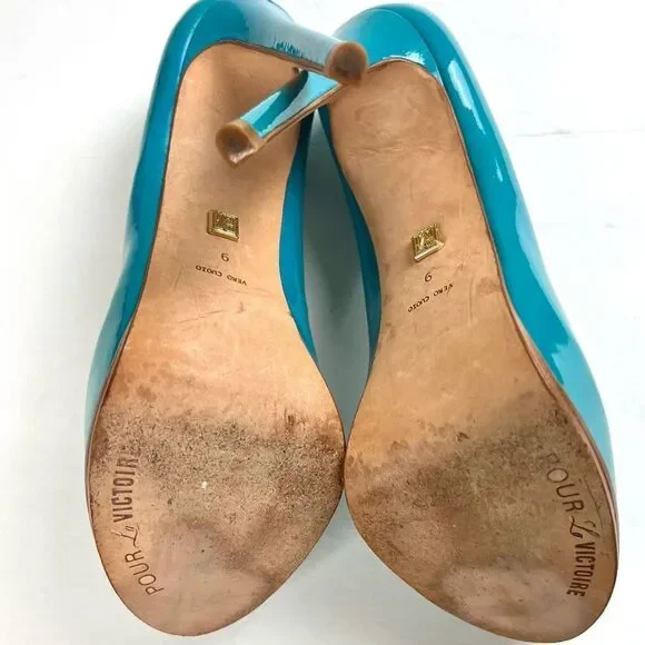 Pour La Victoire Elegant Blue Leather Platform Pumps - Picture 7 of 10